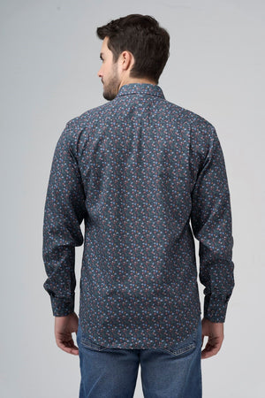 Navy Multi Flower Print 100% Cotton Non-Iron Shirt