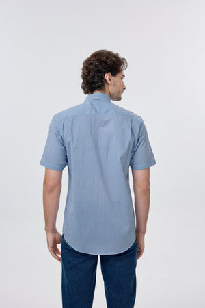 Chemise à motifs carrés géométriques non repassable Leo Chevalier