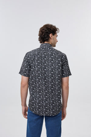 Chemise infroissable Leo Chevalier motifs fleurs noires