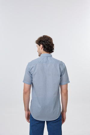 Chemise à petits carreaux bleus sans repassage Leo Chevalier
