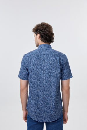 Leo Chevalier 100% Cotton Non Iron Navy Botanical Ditsy Print Shirt