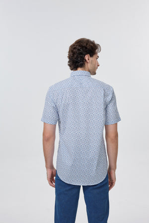Leo Chevalier 100% Cotton Non Iron Blue Micro-Floral Print Shirt