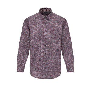 Multi Burgundy Leaf Print 100% Cotton Non-Iron Shirt
