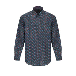 Navy Multi Flower Print 100% Cotton Non-Iron Shirt