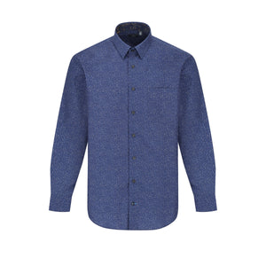 Leo Chevalier  Non-Iron Blue Leaf Printed Shirt