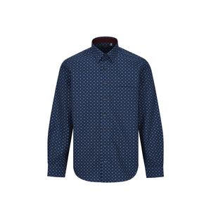 Chemise Leo Chevalier bleu marine à imprimé cercles et carrés, infroissable