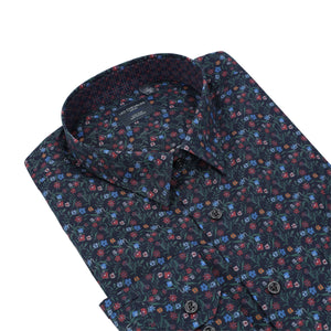 Navy Multi Flower Print 100% Cotton Non-Iron Shirt