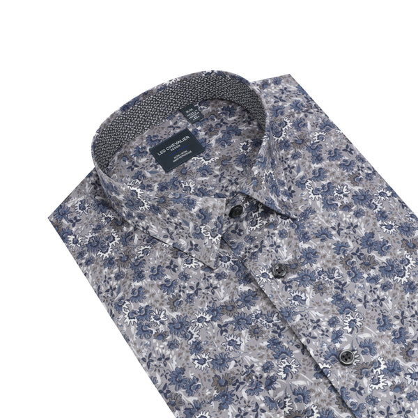 Leo Chevalier Grey Floral Print Non Iron Shirt