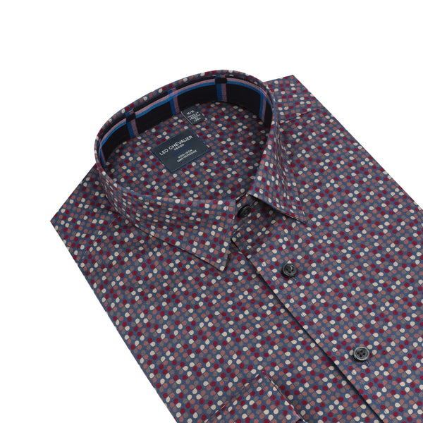 Leo Chevalier Purple Spotted Print Non Iron Shirt
