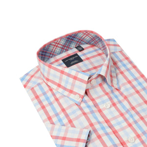 Leo Chevalier 100% Cotton Non Iron Red and Blue Checkered Shirt
