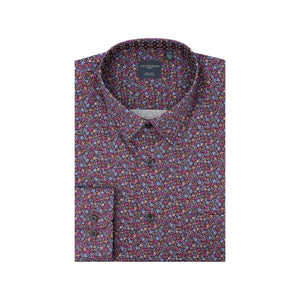 Multi Burgundy Leaf Print 100% Cotton Non-Iron Shirt