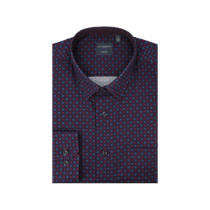 Leo Chevalier Red and Blue Printed 100% Cotton Non-Iron Shirt