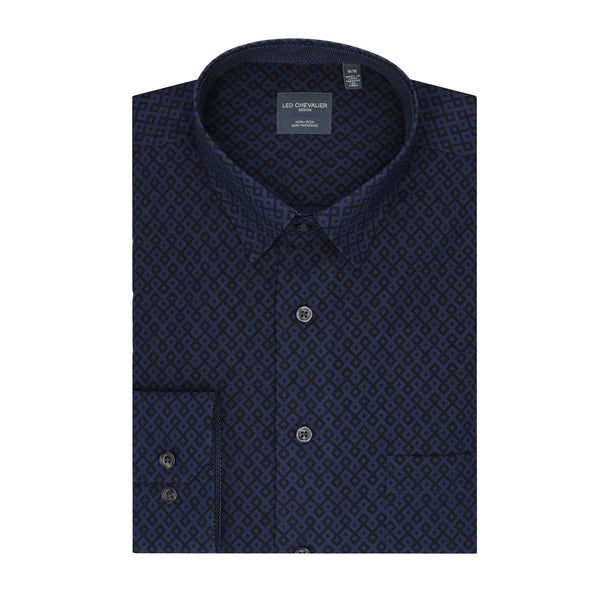 Leo Chevalier Navy Diamond Print Non Iron Shirt