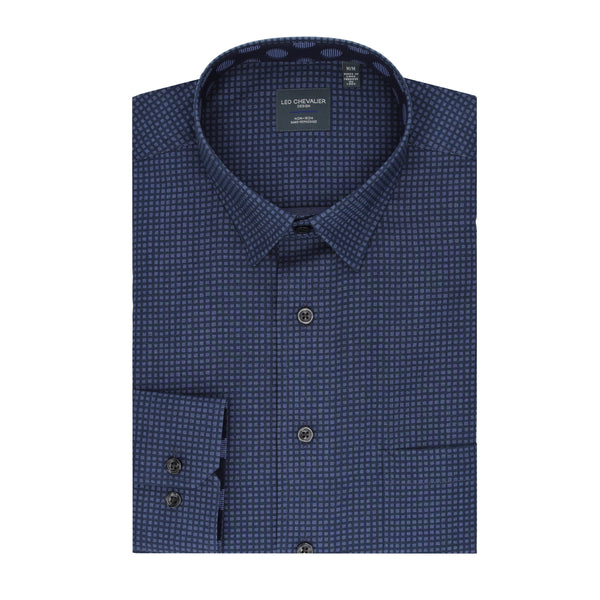 Leo Chevalier Faded Blue Square Print Non Iron Shirt