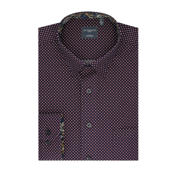 Leo Chevalier Maroon Dot Printed Non Iron Shirt