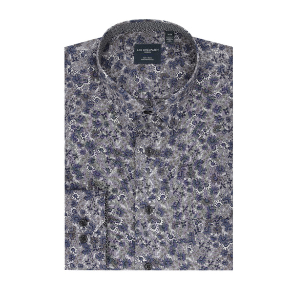 Leo Chevalier Grey Floral Print Non Iron Shirt