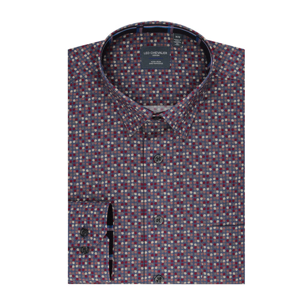 Leo Chevalier Purple Spotted Print Non Iron Shirt