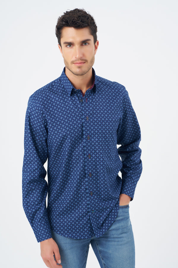 Leo Chevalier Navy Circle and Square Print Non Iron Shirt