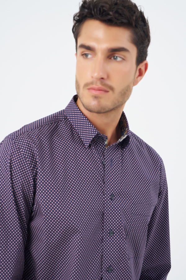 Leo Chevalier Maroon Dot Printed Non Iron Shirt