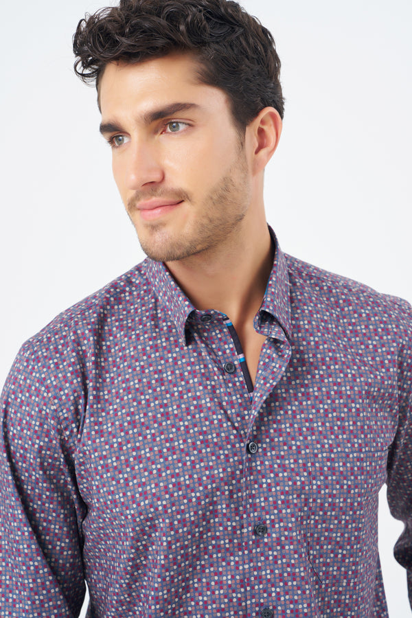 Leo Chevalier Purple Spotted Print Non Iron Shirt
