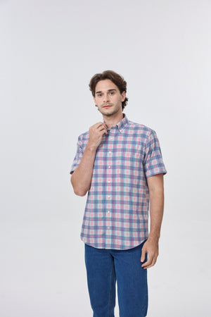 Leo Chevalier 100% Cotton Non Iron Multi Red Plaid