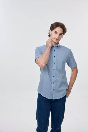 Chemise à motifs carrés géométriques non repassable Leo Chevalier