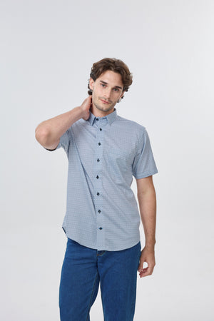 Chemise sans repassage 100 % coton à pois bleus Léo Chevalier
