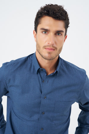 Leo Chevalier Faded Blue Square Print Non Iron Shirt