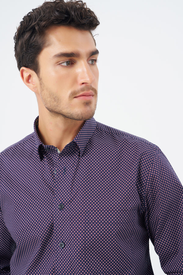 Leo Chevalier Maroon Dot Printed Non Iron Shirt