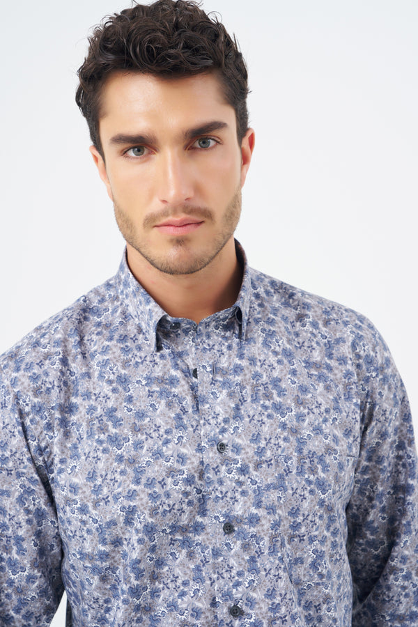 Leo Chevalier Grey Floral Print Non Iron Shirt