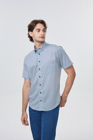 Chemise sans repassage 100 % coton à pois bleus Léo Chevalier