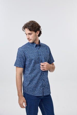 Leo Chevalier 100% Cotton Non Iron Navy Botanical Ditsy Print Shirt
