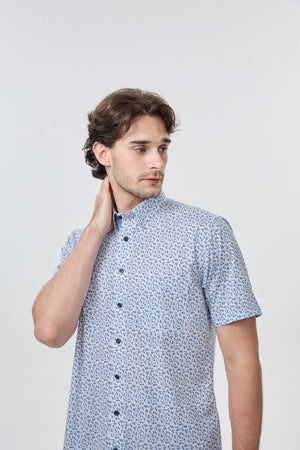 Leo Chevalier 100% Cotton Non Iron Blue Micro-Floral Print Shirt
