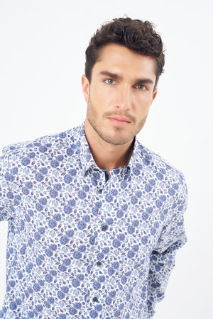 Leo Chevalier Non Iron Blue Thorn Bush Print Shirt