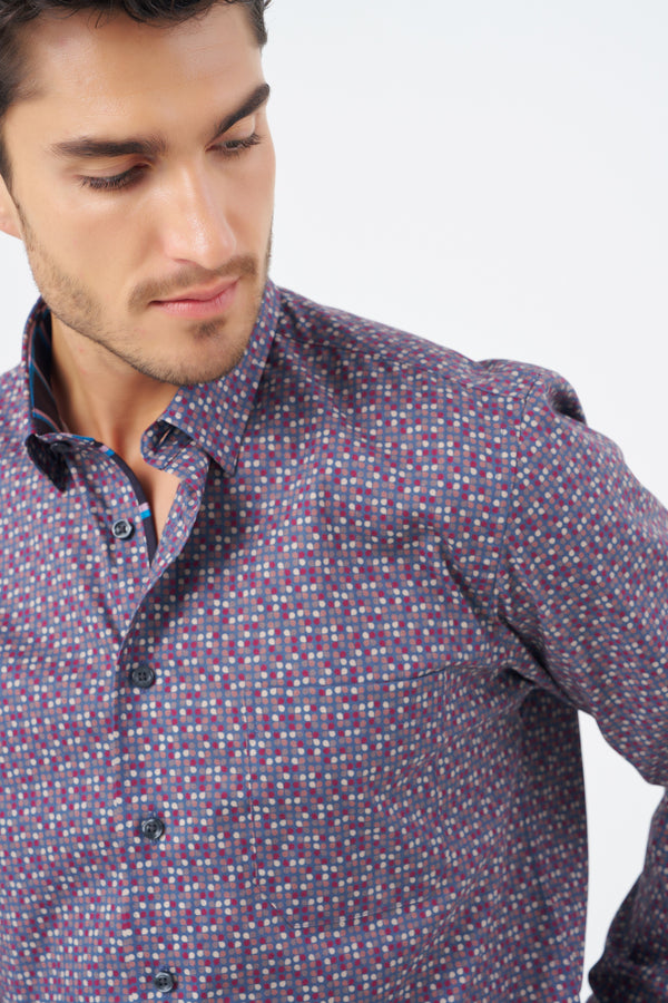 Leo Chevalier Purple Spotted Print Non Iron Shirt
