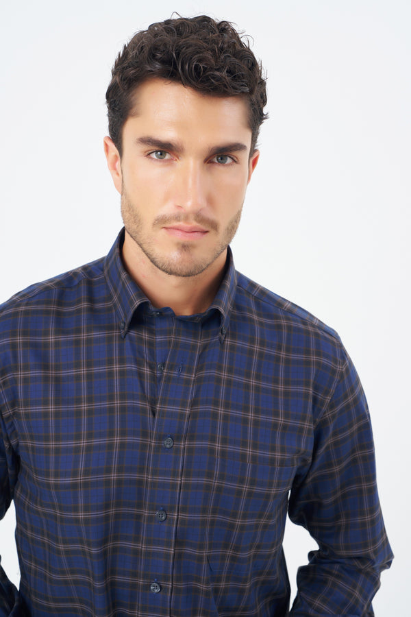 Leo Chevalier 100% Cotton Non Iron Blue Plaid Shirt