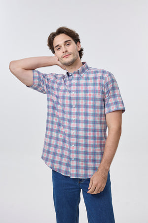 Leo Chevalier 100% Cotton Non Iron Multi Red Plaid