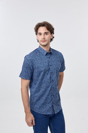 Leo Chevalier 100% Cotton Non Iron Navy Botanical Ditsy Print Shirt