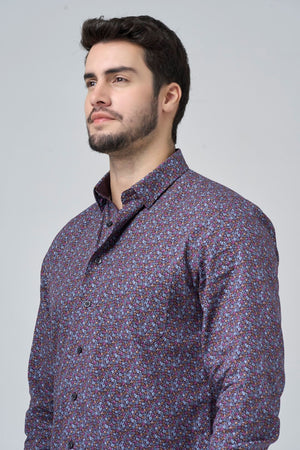 Multi Burgundy Leaf Print 100% Cotton Non-Iron Shirt