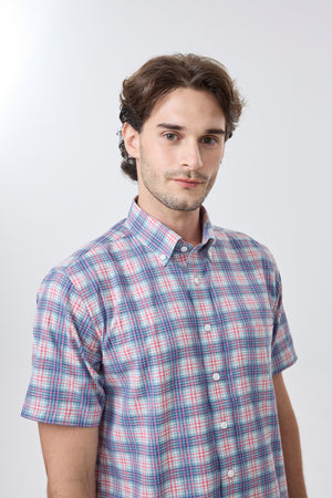 Leo Chevalier 100% Cotton Non Iron Multi Red Plaid