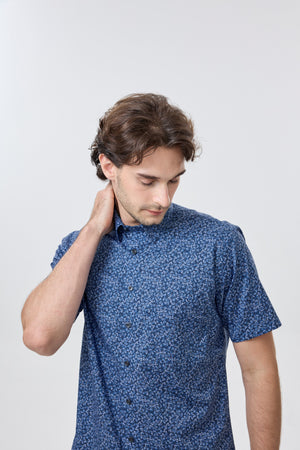 Leo Chevalier 100% Cotton Non Iron Navy Botanical Ditsy Print Shirt