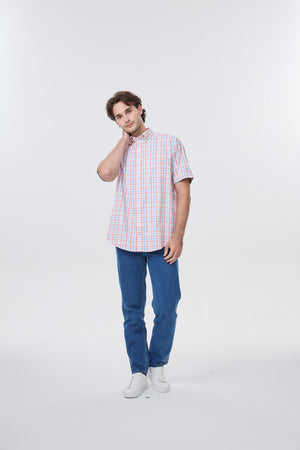 Leo Chevalier 100% Cotton Non Iron Red and Blue Checkered Shirt