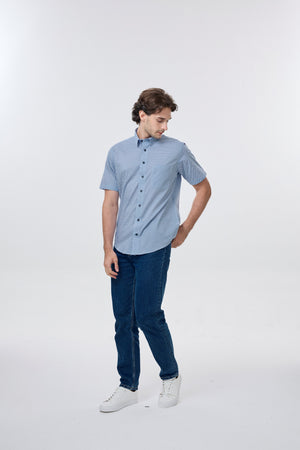Chemise à motifs carrés géométriques non repassable Leo Chevalier