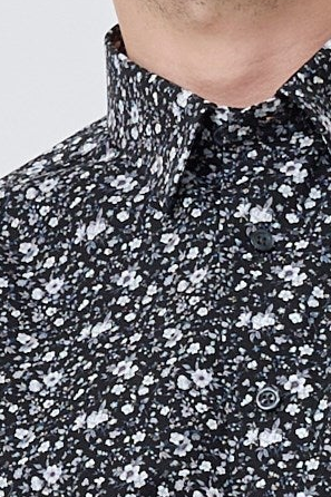 Chemise infroissable Leo Chevalier motifs fleurs noires