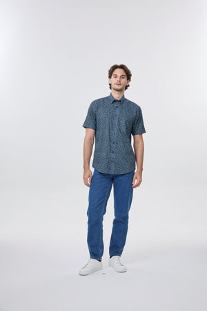 Leo Chevalier Blue Flowers Non Iron Shirt