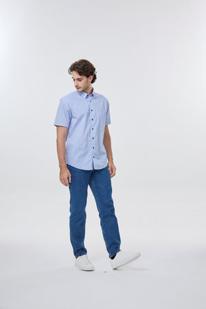 Leo Chevalier 100% Cotton Non Iron Blue Circle Print Shirt