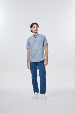 Chemise à petits carreaux bleus sans repassage Leo Chevalier