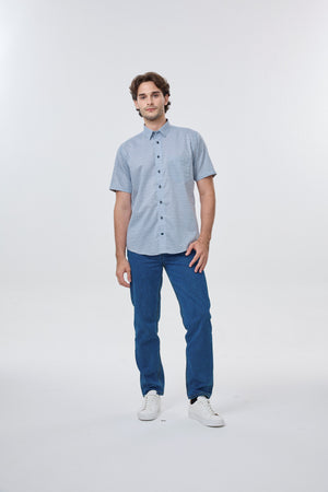 Chemise sans repassage 100 % coton à pois bleus Léo Chevalier