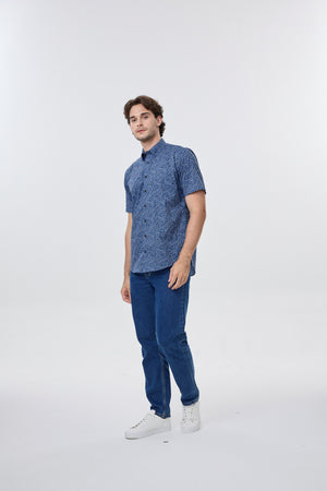 Leo Chevalier 100% Cotton Non Iron Navy Botanical Ditsy Print Shirt