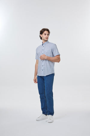 Leo Chevalier 100% Cotton Non Iron Blue Micro-Floral Print Shirt